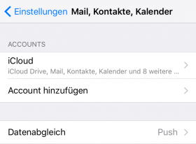 iOS 9.3 Einstellungen > Mail, Kalender...